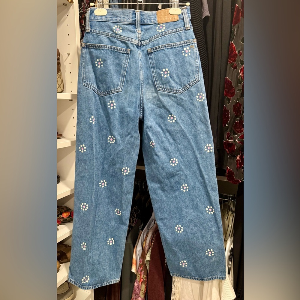 Madewell Perfect Vintage Wide-Leg Crop Jeans Floral Design, size 26 - Picture 2 of 4